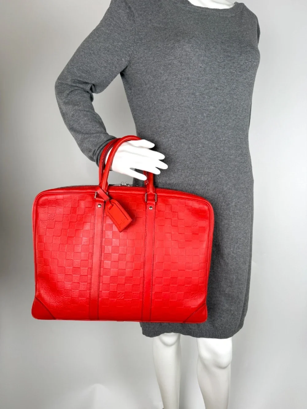 Louis Vuitton Porte Document Voyage Red Damier Infinity Leather Briefcase Bag